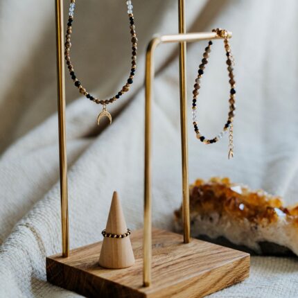 Jaspis obrazkowy, spinel – zestaw bransoletka i naszyjnik