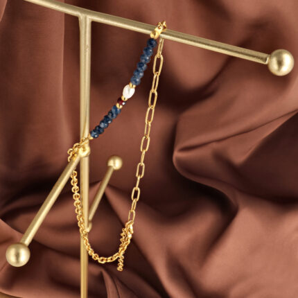 Naszyjnik na łańcuszku z Szafirem, Perłą, Granatem