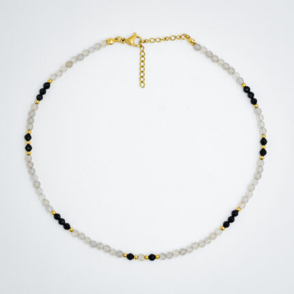 Naszyjnik Choker z Agatem Szarym, Turmalinem Czarnym