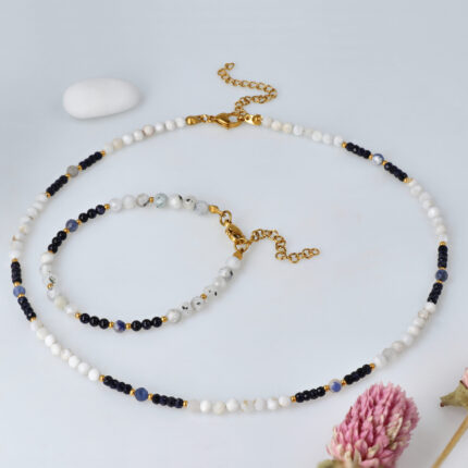 Naszyjnik Choker z Kamieniem księżycowym, Sodalitem, Nocą Kairu