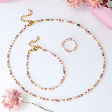 Zestaw Jaspis zebra, Kryształ górski, Perła naturalna