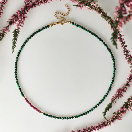 Naszyjnik Choker z Malachitem, Rubinem