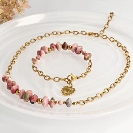 Zestaw Rodonit - naszyjnik i bransoletka