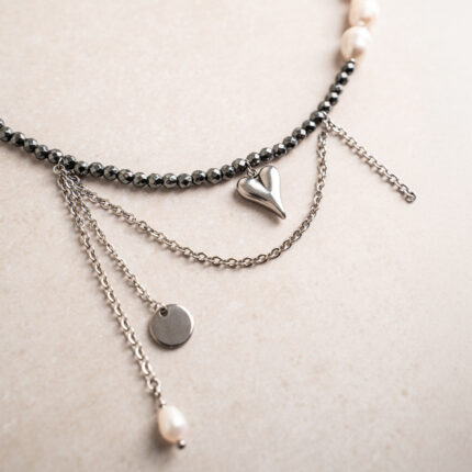 Naszyjnik Choker z Hematytem, Perłą