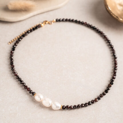 Naszyjnik Choker z Granatem, Perłą