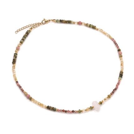 Naszyjnik Choker z Thulitem, Kwarcem Różowym, Cytrynem, Turmalinem Zielonym i Rodonitem