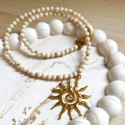 Naszyjnik Choker z Kamieniem Rzecznym i zawieszką Słońca