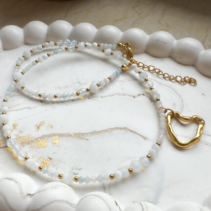 Naszyjnik Choker z Opalem, Morganitem, Kamieniem Księżycowym z LIMITOWANĄ zawieszką