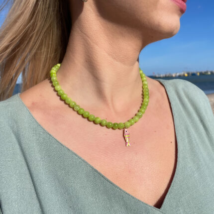 Naszyjnik Choker Jadeit Limonkowy