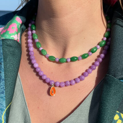 Naszyjnik Choker Jadeit Zielony, Jadeit Fioletowy